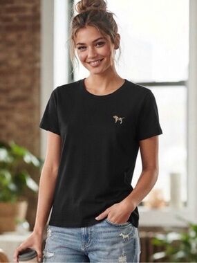 Victoria’s Secret PINK Black Sequin Logo Graphic Tee Shirt Women’s Large